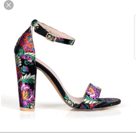 floral chunky heel